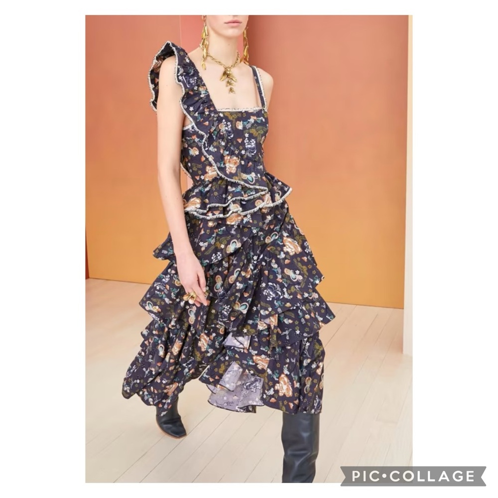 Ulla Johnson Black Ruffled One Shoulder Midi Dress